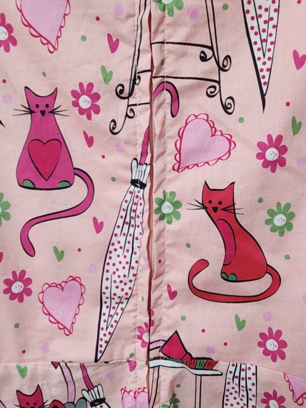 Unique Vintage Pink Caturday Cotton Swing Dress Cats Umbrellas 3x size 20 - Picture 8 of 12